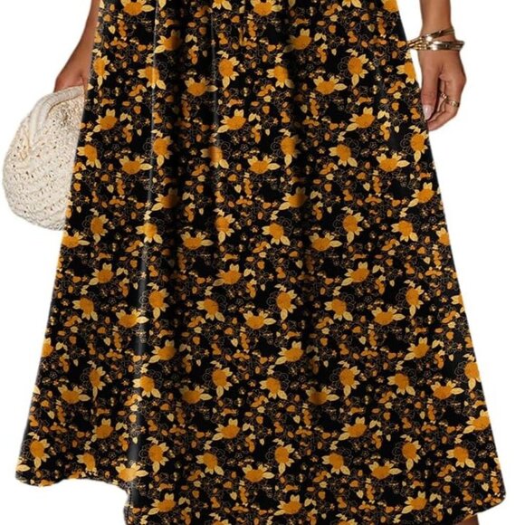 Women's Print Midi Skirt with Pocket Elastic High Waist 2025 Trendy A-Line Bohe - Picture 1 of 5